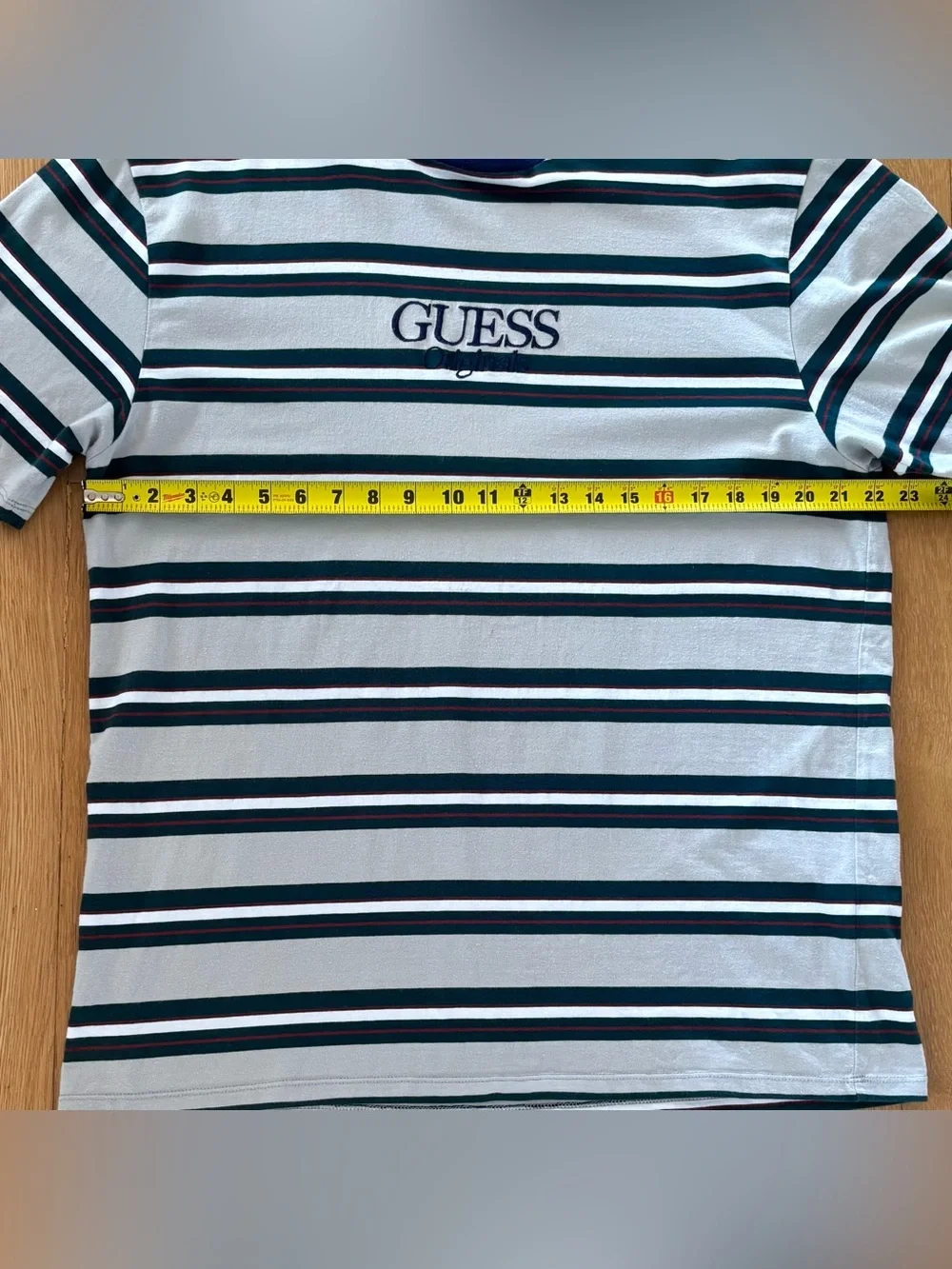 Vintage 90s Guess Originals Shirt Mens Large Embroidered Collar Cream Green - Picture 7 of 9